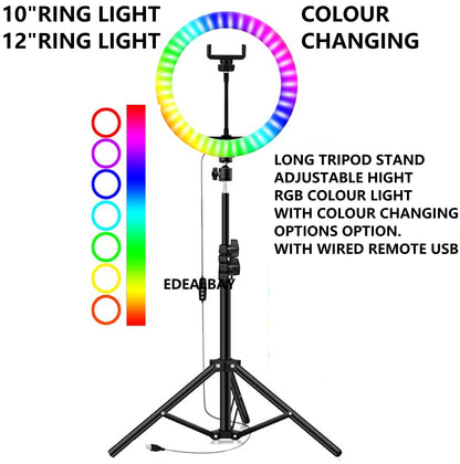 10" 12" RGB Ring Light with Stand for Youtube Tiktok Makeup Video Phone Selfie