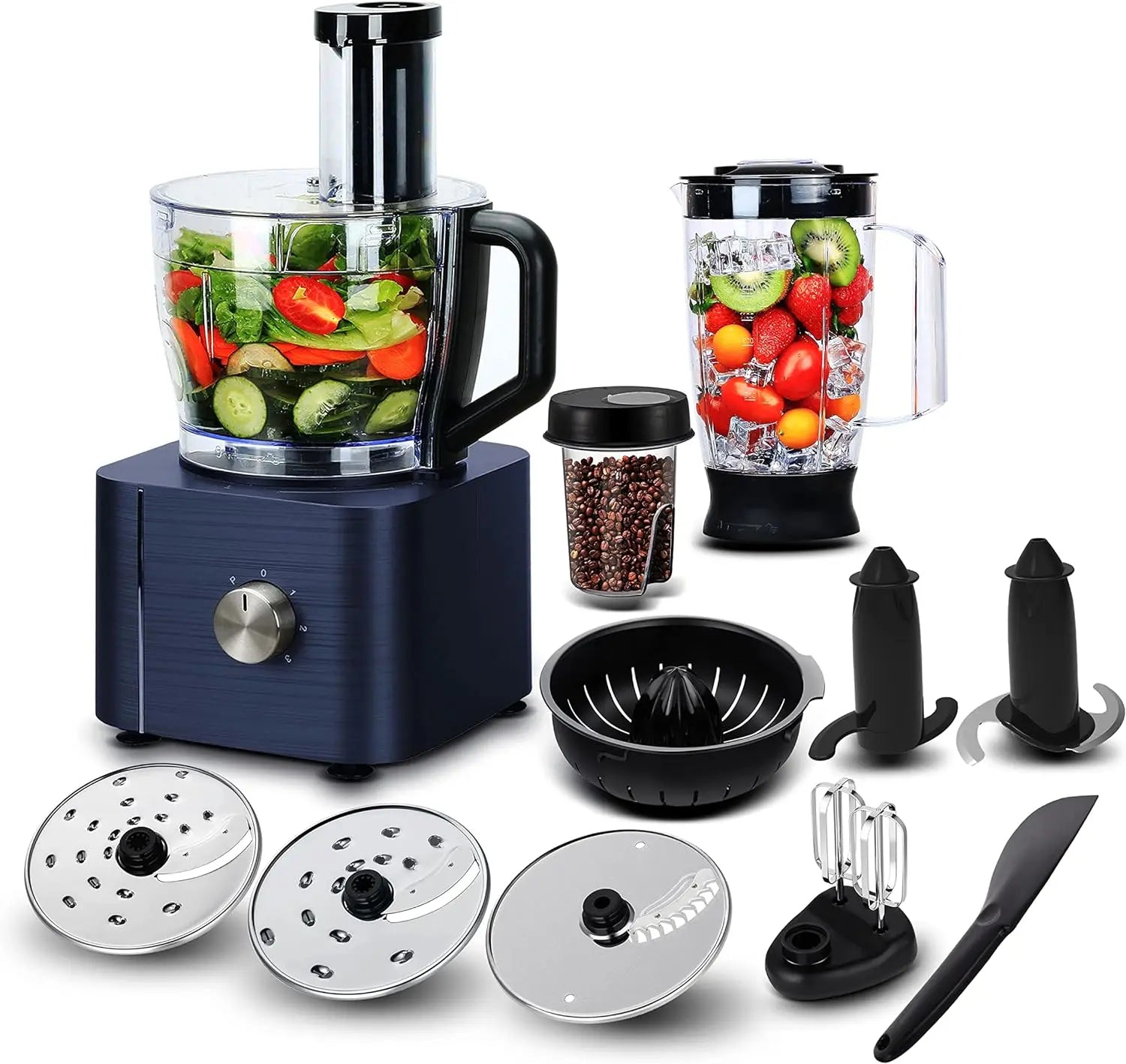 11-In-1 3.2L Bowl 1100W 3 Speeds with Chopping Blending Kneading Grinding Whisking Juicing Food Processor Blender