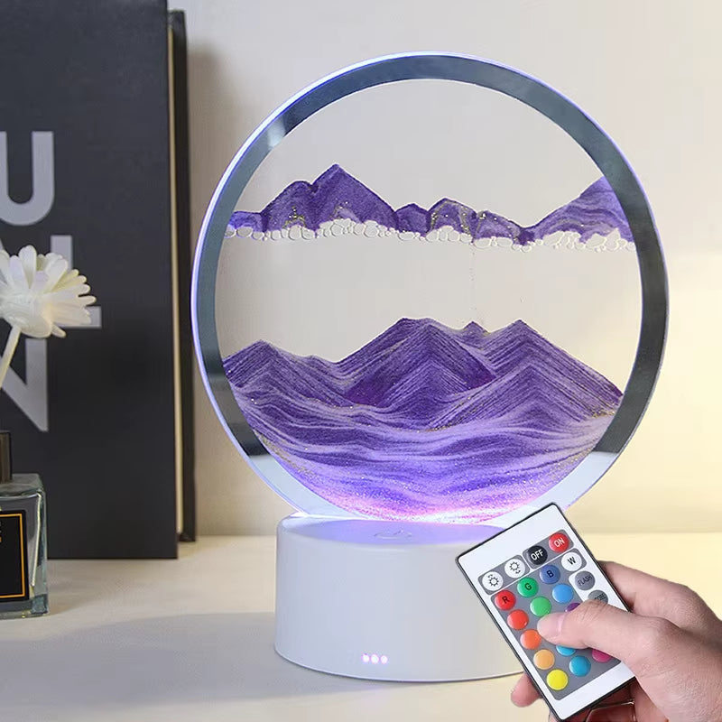 LED Moving Sand Art Table Lamp with 7 Color USB Quicksand Night Light 3D Sandscape Hourglass Bedside Lamps Home Decor Gift