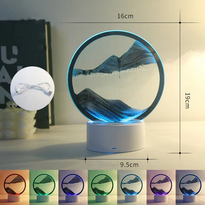 LED Moving Sand Art Table Lamp with 7 Color USB Quicksand Night Light 3D Sandscape Hourglass Bedside Lamps Home Decor Gift